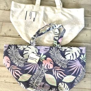 2 Pack Canvas Drawstring Basket Tote Bag Monstera Plants Storage Beach Grocery